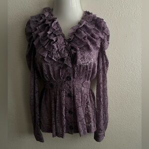 Vintage  Ruffled Lace Boho Whimsigoth Victorian Blouse Top Lavender